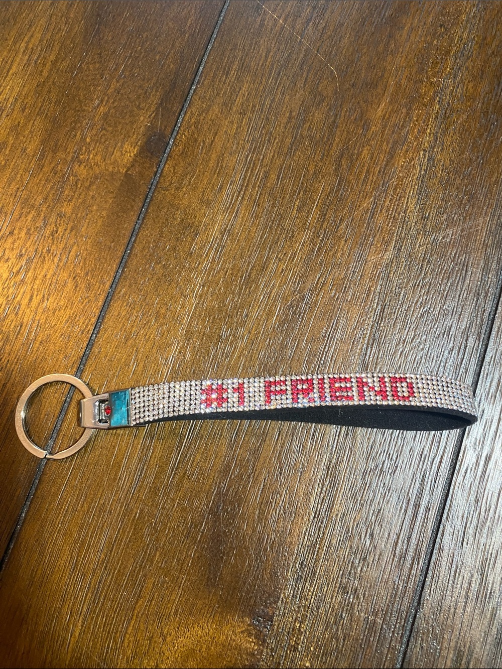 '#1 Friend' Rhinestone Wristlet Keychain - Pink and Silver